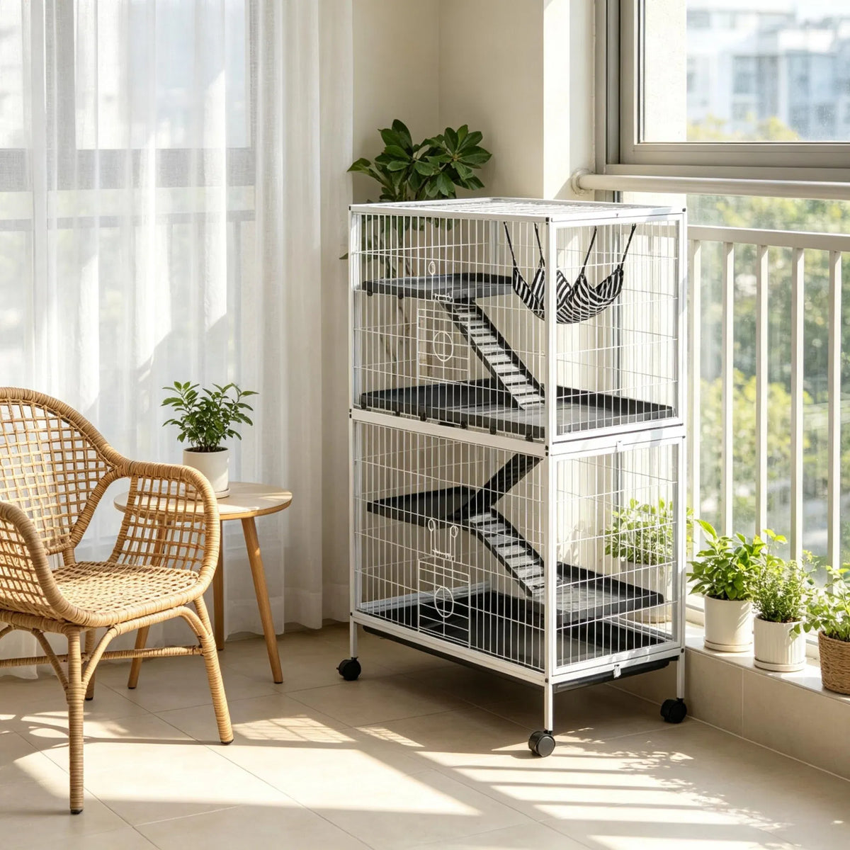 50 Inch Tall Rolling Ferret Chinchilla Cage Small Animal Pet Habitat with Hammock, 4 Doors, Removable Tray - view 8