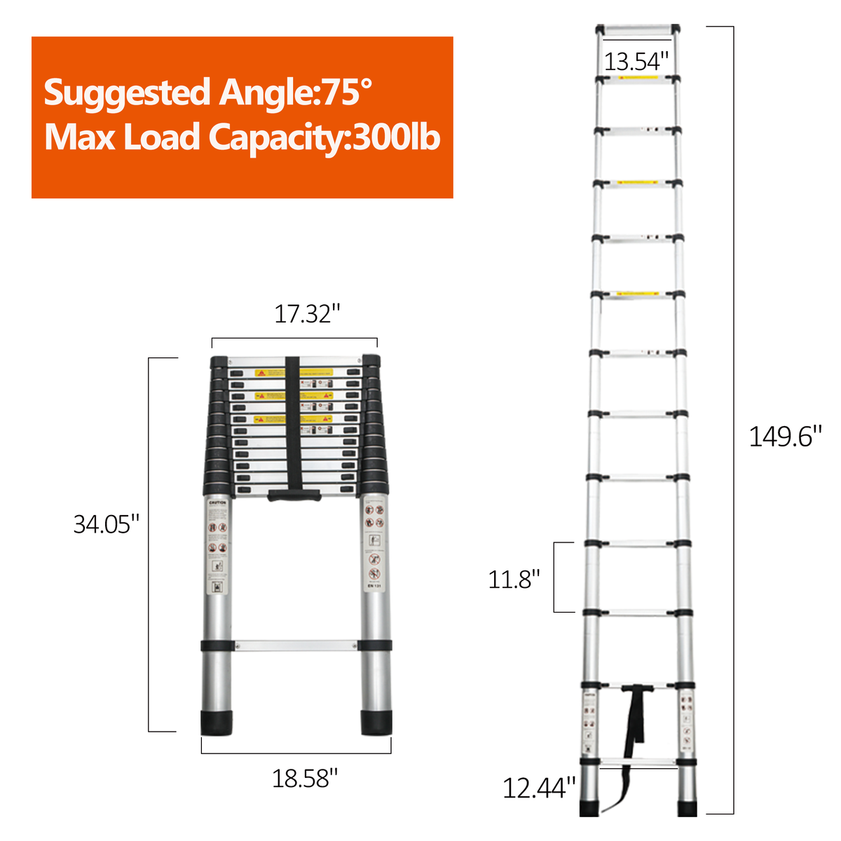 Telescoping Ladder 12.5FT, Telescopic Extension Ladder, Aluminum Alloy Folding Ladder Portable Multi-Purpose For Indoor