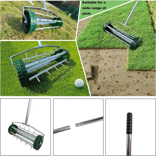 Heavy Duty Rotary Push Lawn Aerator With 3-Piece Long Steel Handle Spike Tine Design For Soil Aeration And Grass - view 4