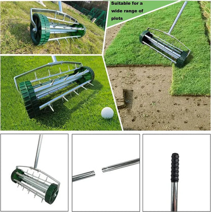 Heavy Duty Rotary Push Lawn Aerator With 3-Piece Long Steel Handle Spike Tine Design For Soil Aeration And Grass - view 4