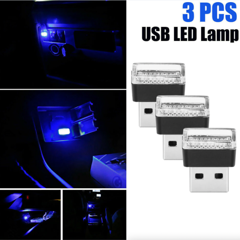 3x Mini Blue LED USB Car Interior Light Neon Atmosphere Ambient Lamp Accessories - view 4