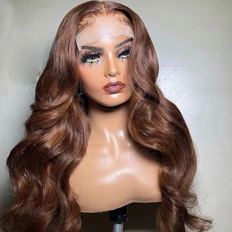 Chocolate Brown 4x4 Lace Closure Wig Human Hair Color Body Wave Density - view 4