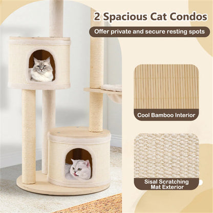 60 Inch Tall Wooden Cat Tree Multi-Level Cat Tower with Sisal Scratching Posts & Condos for Indoor Cats, Natural - view 8