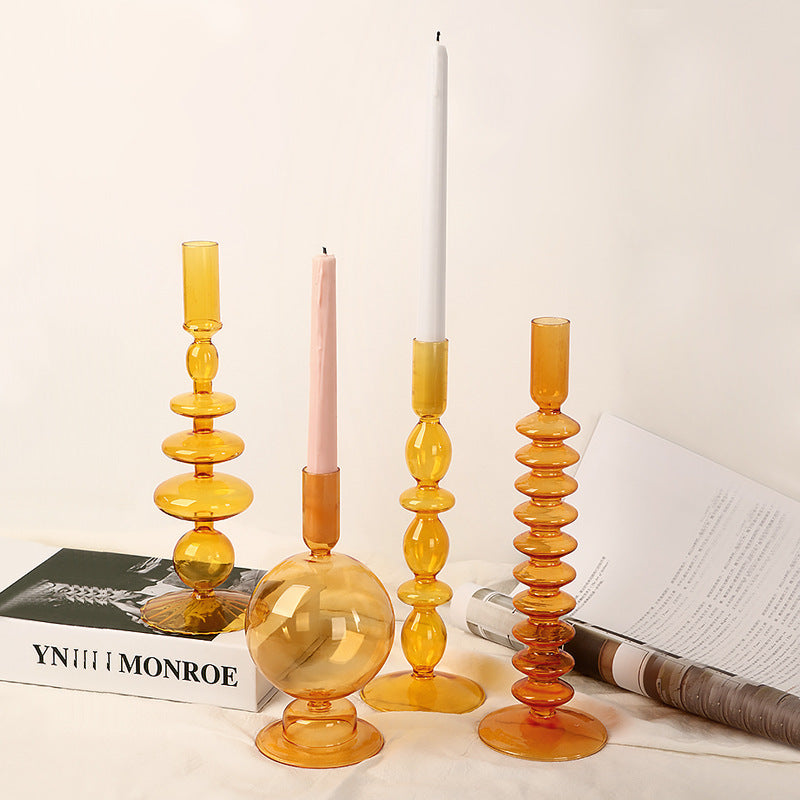 Nordic Home Colored Retro Glass Candle Holders - view 3