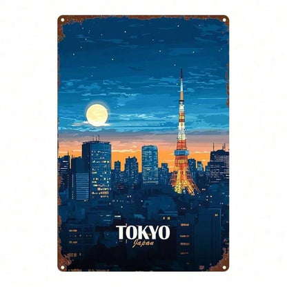 1pc Tokyo Japan Cityscape Metal Sign, 8x12 Inch Rustic Iron Wall Art