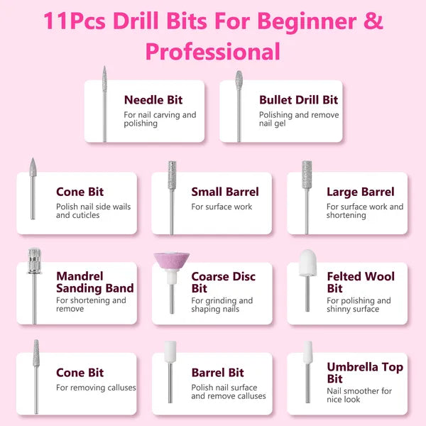 Portable Electric Nail Drill Bit 45000 RPM With 11 Bits Base Waist Clip Cordless Rechargeable Nail File Machine - view 9