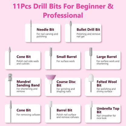 Portable Electric Nail Drill Bit 45000 RPM With 11 Bits Base Waist Clip Cordless Rechargeable Nail File Machine - view 9