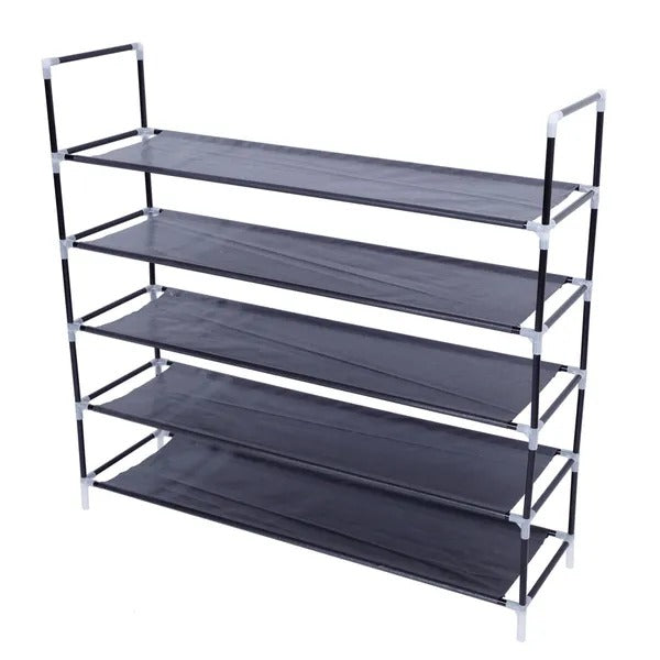 Simple Assembly 5 Tiers Non-woven Fabric Shoe Rack With Handle Black RT - view 6