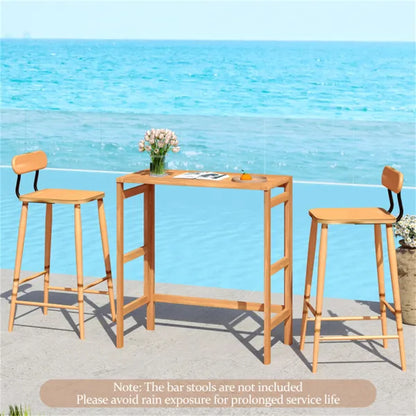 Natural Acacia Wood Foldable Patio Bar Table With Footrest & Slatted Top, Space-Saving Outdoor Pub Table - view 3