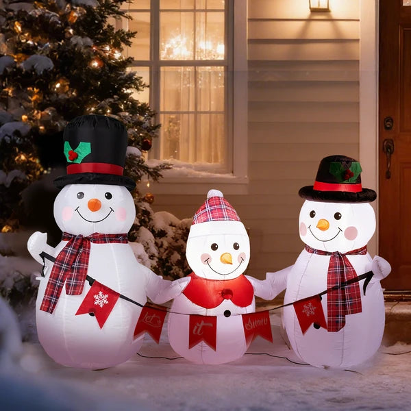 6.2FT Lighted Christmas Inflatable Decoration, Inflatable Snowman Family With Bunting - view 4