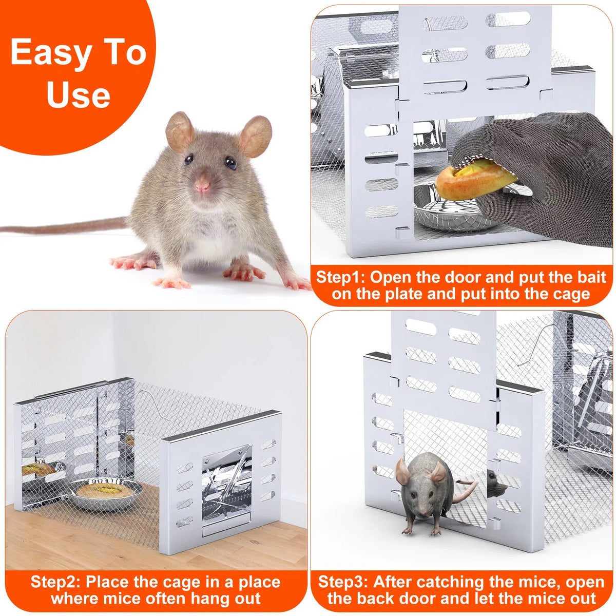 2Pcs Humane Rat Trap Catch and Release Live Mouse Cage Traps with Automatic Continuous Cycle Trapping for Chipmunk - view 10