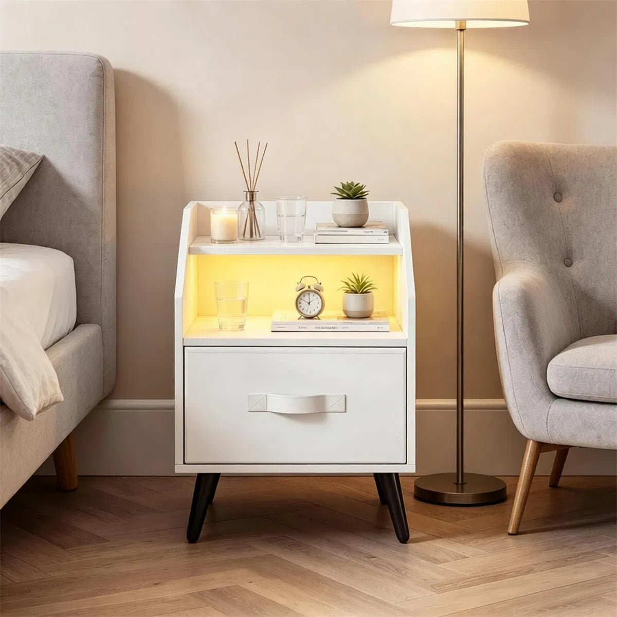 LED Nightstand with Charging Station, 16 Color RGB Remote Controlled Bedside Table with 2 AC Outlets USB Type-C Port - view 2