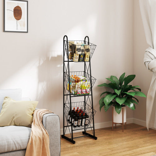3-Tier Kitchen Storage Basket Organizer Freestanding Metal Wire Rack