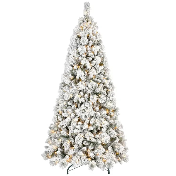 Artificial 7ft Flock LED-lit Christmas Tree With 1060PVC&Hard Needle Mixed Branch Tips