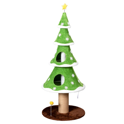 59in Large Tall Christmas Tree Cat Tower with 2 Cat Condos & Scratching Post - view 3