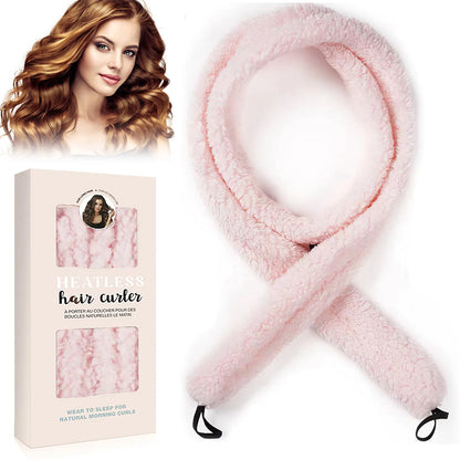 Satin Heatless Hair Curler, Lazy Natural Soft Wave DIY Heatless Curls For Sleep In Overnight, For All Hair Types - Pink