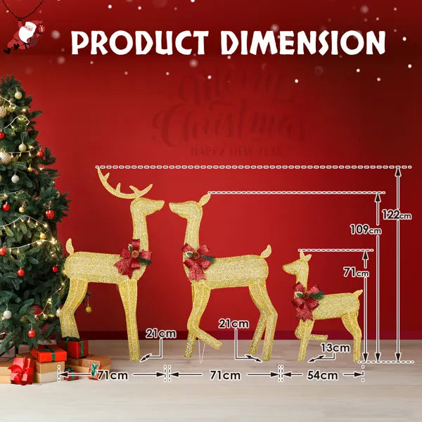 3-Piece Lighted Christmas Reindeer Family Set Outdoor Decorations, Weather Proof 2D Deer Family Set Of 3 Christmas - view 4