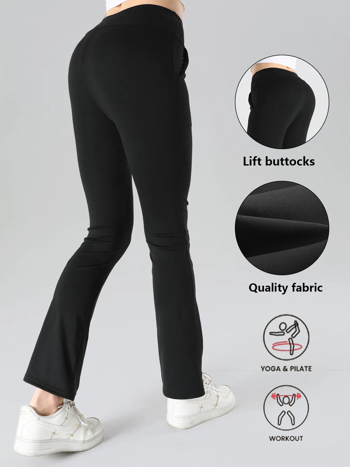 4pcs High-Waisted Flare Sharkskin Leggings Slim Fit, Lightweight & Sculpting Yoga Pants - view 3