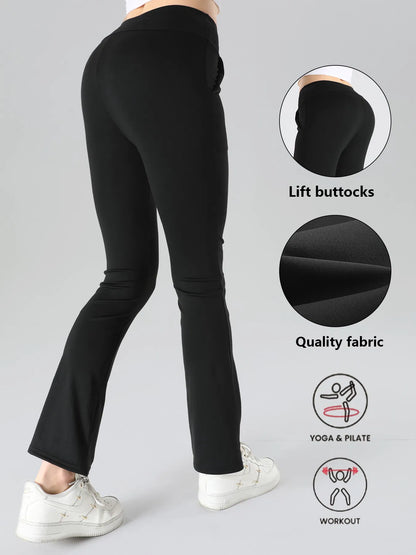 4pcs High-Waisted Flare Sharkskin Leggings Slim Fit, Lightweight & Sculpting Yoga Pants - view 3