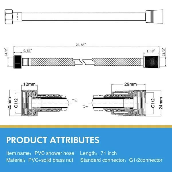 PVC Shower Hose 71 Inches Extra Long Smooth Handheld Shower Hose Flexible Anti-Kink Handheld Shower Head Hose - view 5