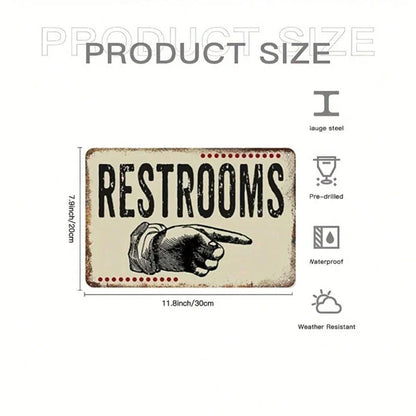 Vintage Restroom Right-Pointing Hand Tin Sign, Gloss Metal Wall Decor, Decor - view 4