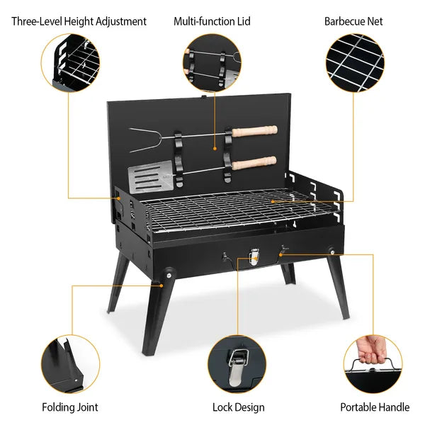 16.7x10x17.7in Portable Charcoal Grill Foldable BBQ Suitcase Grill Shelf For Outdoor Camping Picnics Garden Grilling - view 5