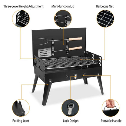 16.7x10x17.7in Portable Charcoal Grill Foldable BBQ Suitcase Grill Shelf For Outdoor Camping Picnics Garden Grilling - view 5
