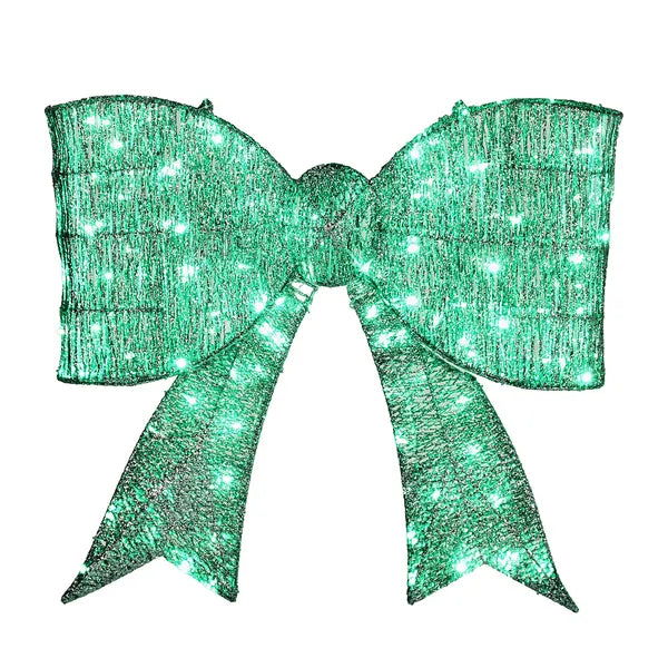 Pre-lit Outdoor Giant Bowknot Christmas Decoration, Lighted Metal Frame With 124 Green LED Lights