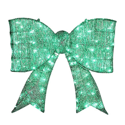 Pre-lit Outdoor Giant Bowknot Christmas Decoration, Lighted Metal Frame With 124 Green LED Lights
