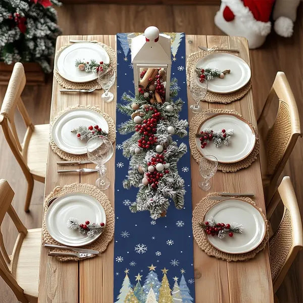 Christmas Table Runner 13x72 Inch, Xmas Trees Snowflakes Holiday Decorative Farmhouse Table Decoration For Kitchen