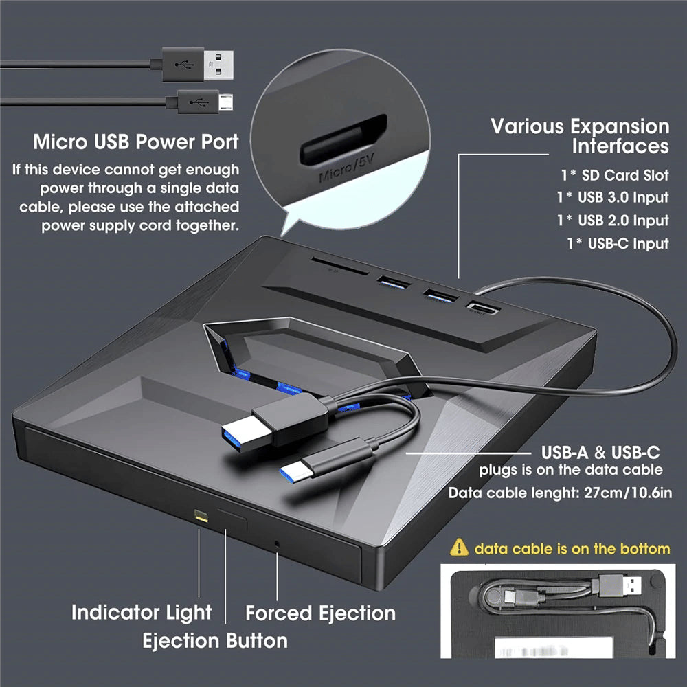 External CD DVD Drive USB 3.0 Writer Burner Player For PC Laptop Windows 11 10 - view 7