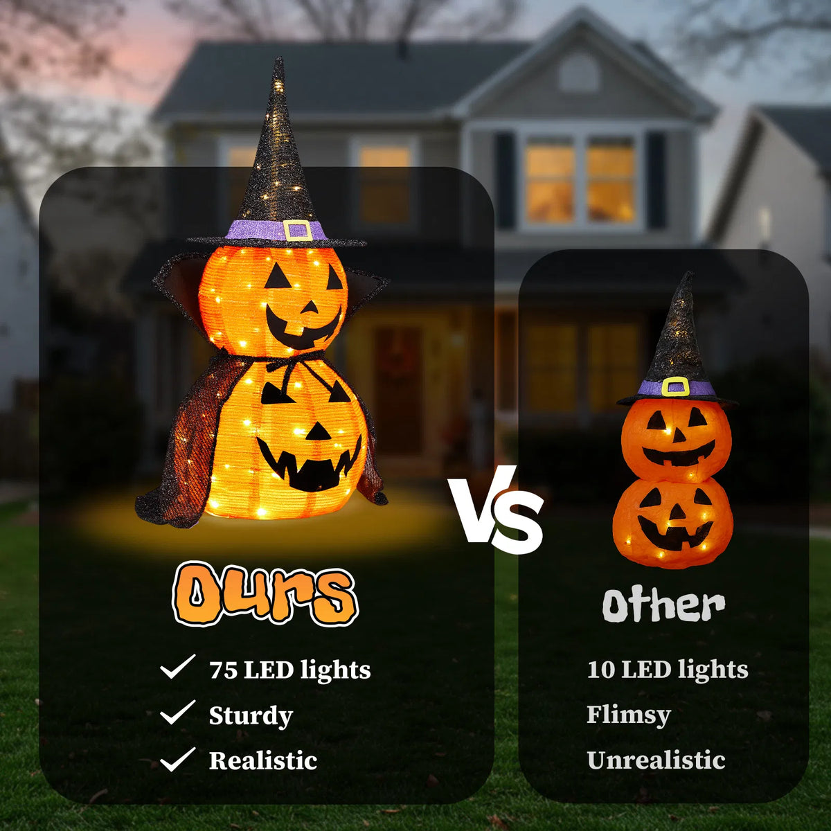 2Packs 3FT Halloween Collapsible Lighted Pumpkin Decoration, 176 LED Pop-Up Pumpkin Lamp with Cape - view 8