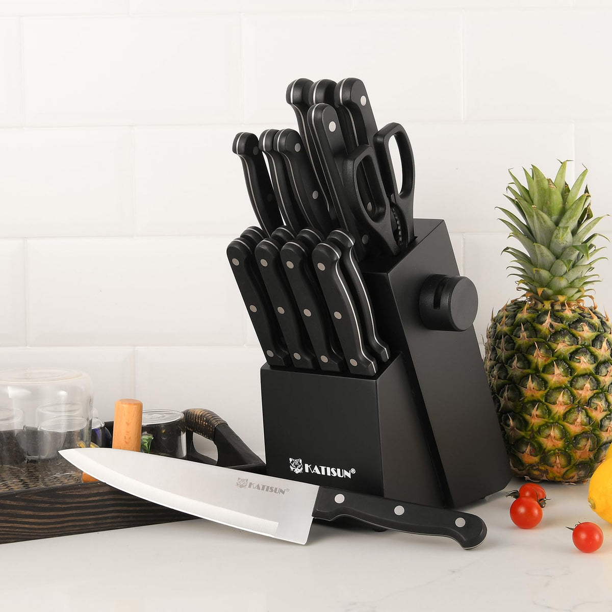 19-piece Knife Set, German Steel, Durable, Dishwasher-safe, Kitchen Knife Set With Built-in Sharpener For Chopping - view 2