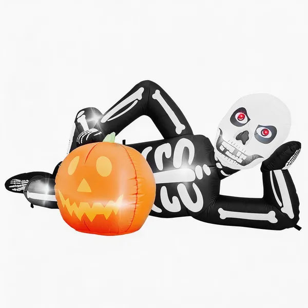 7ft Inflatable Halloween Decor With Lying Skeleton, 7 Built-in LED Lights, Black & White, 12V 1250mA US Power Adapter - view 2
