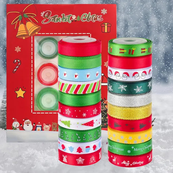 20 Rolls 100 Yards Christmas Ribbon For Gift Wrapping, 3/8 Inch Printed Christmas Grosgrain Ribbon