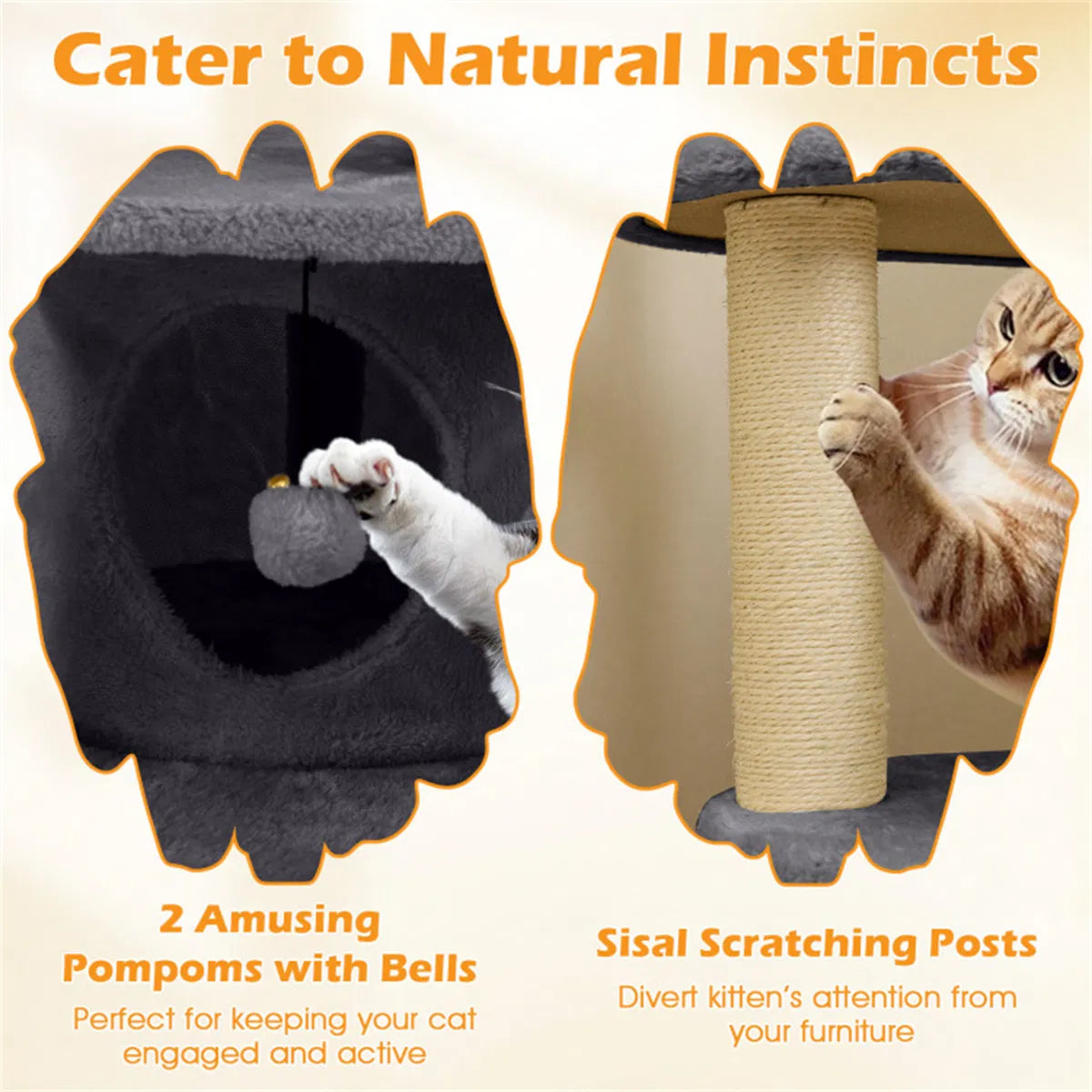 40" Multi-Level Cat Tree for Munchkin & Old Cats - Stable Wide Base, Soft Padded Perch + Large Condo (Gray) - view 2