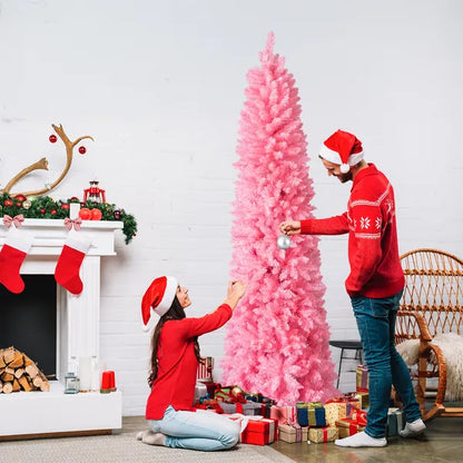 7.5 FT Hinged Christmas Tree, Artificial Pencil Christmas Tree, Unlit Artificial Christmas Pine Tree With 1075 Branch - view 2