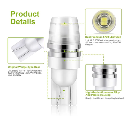 10PCS T10 LED Bulbs 194 LED Lights 12V 1W 5730 Xenon White Wedge - view 2