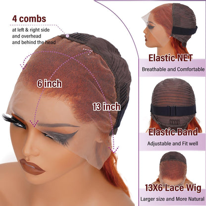 13x6 Lace Front Human Hair Wig Body Wave, Ginger Yellow, Density - view 5