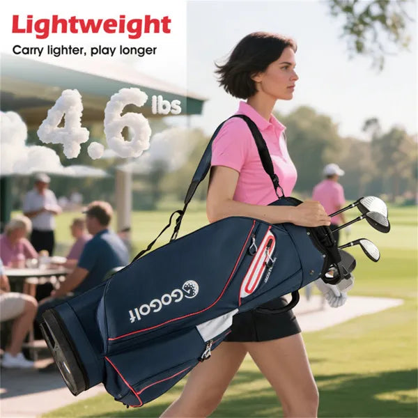 14-Way Golf Cart Bag - 6 Zippered Pockets+Cooler Pocket, Waterproof Zippers, Navy + Red - view 4