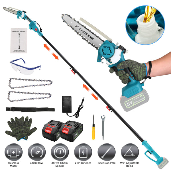 2-in-1 Cordless Pole Saw & Handheld Chainsaw, 1200W Brushless Motor With 2×3000mAh Batteries
