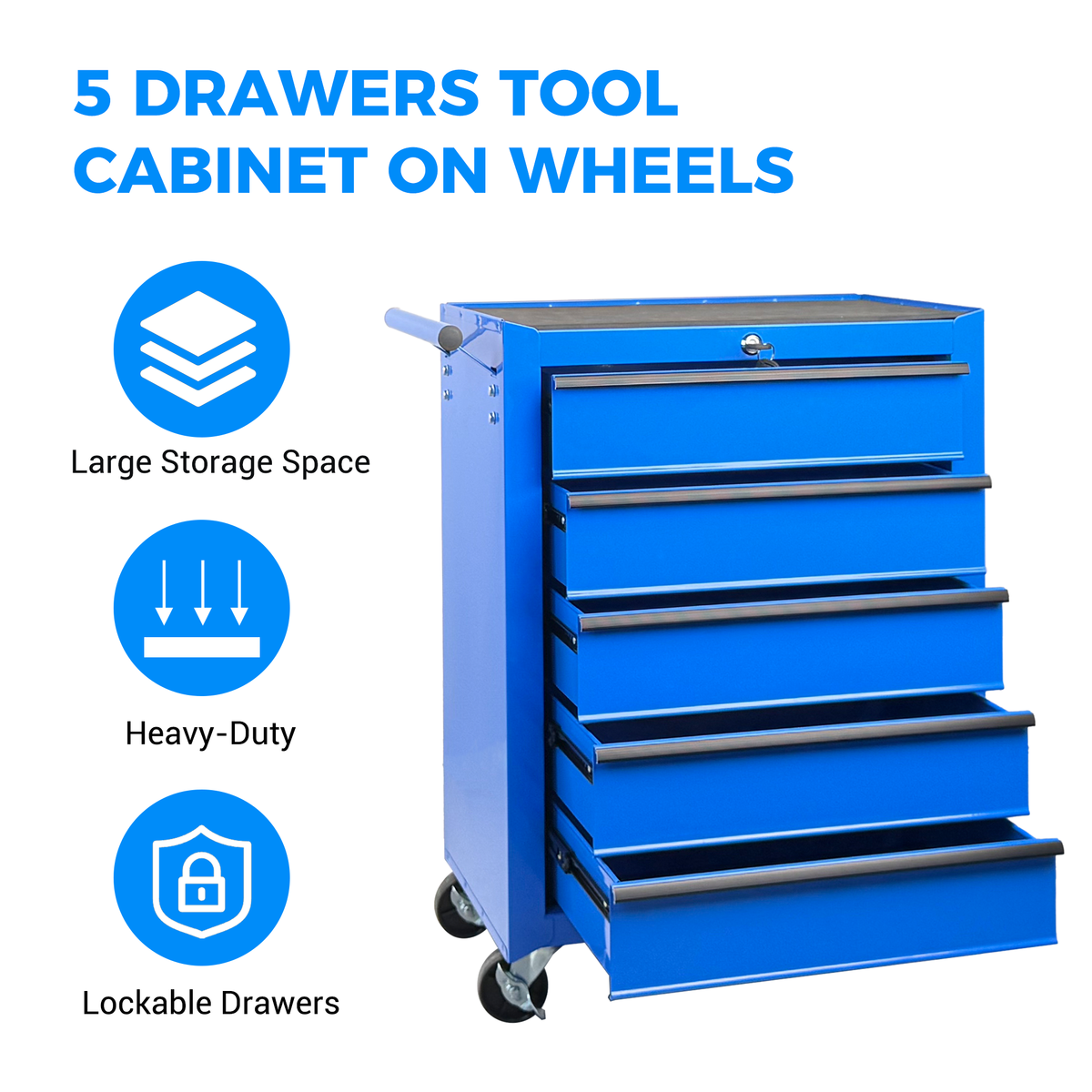 Rolling Metal Tool Chest With 5 Drawers, 20inch 5-Drawer Tool Chest Cabinet With Ball Bearing Drawer Slides - view 9