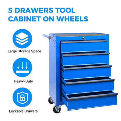 Rolling Metal Tool Chest With 5 Drawers, 20inch 5-Drawer Tool Chest Cabinet With Ball Bearing Drawer Slides - view 9
