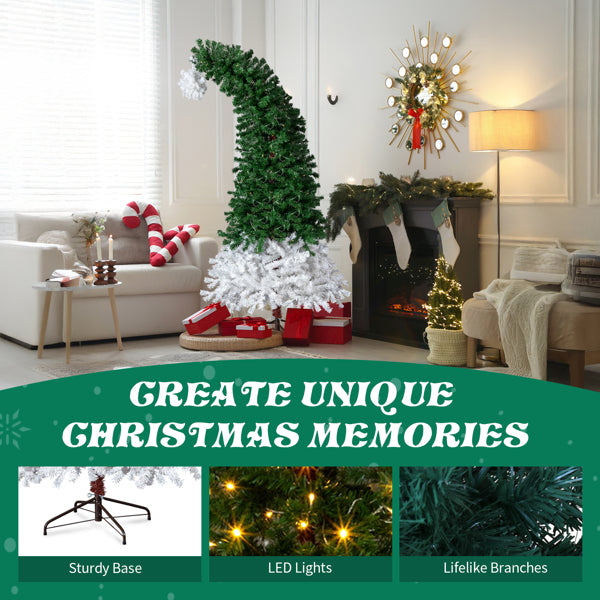 6 FT Santa Hat Style Pre-lit Christmas Tree, Hinged Artificial Xmas Tree Pine Tree With 250 Warm White Lights - view 9