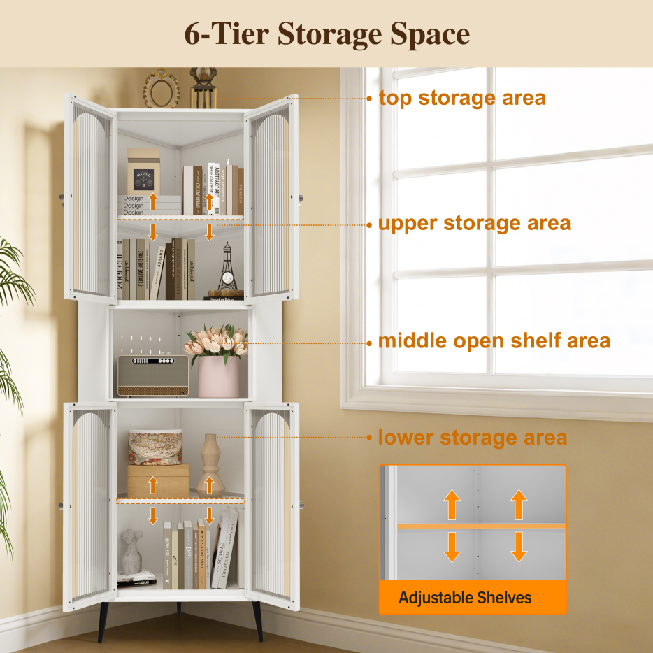 73inch Corner Cabinet, Metal Storage Cabinet With Doors And Adjustable Shelves - view 5