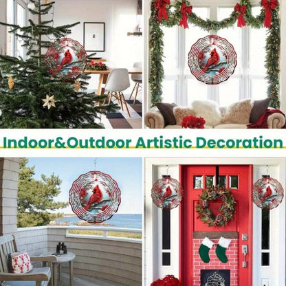 Cardinal Wind Spinners with Pine & Floral Design: Vibrant Red Metal Outdoor Decor | Hanging Wind Chimes for Garden - view 7