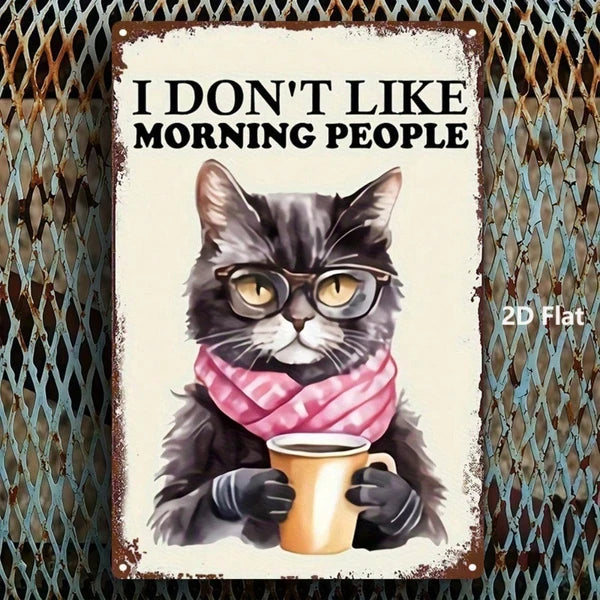 Vintage Black Cat Drinking Coffee Metal Sign 8x12 Inch, Antique Tin Plaque With Glasses For Home Kitchen Cafe Bar - view 3