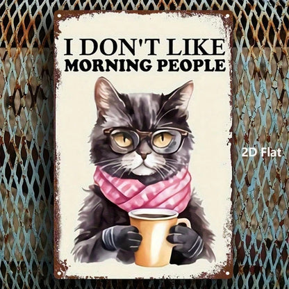 Vintage Black Cat Drinking Coffee Metal Sign 8x12 Inch, Antique Tin Plaque With Glasses For Home Kitchen Cafe Bar - view 3
