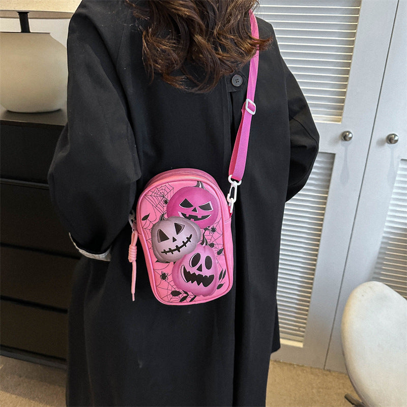 Halloween Graffiti Phone Bag Girls Funny Cartoon Pumpkin Ghost Bat Print Crossbody Bag For Women Mini Personality - view 5