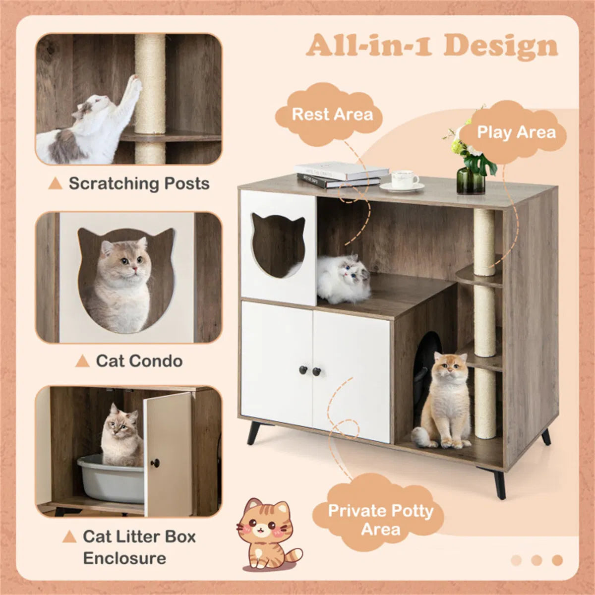 Cat Litter box with Cat scratching post, Cat Apartment, Cat House, locker - view 5